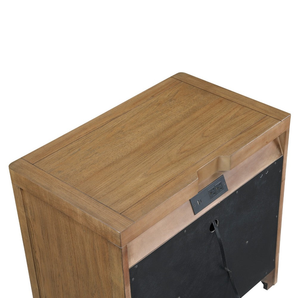 Cery Nightstand, 2 Drawer with Pewter Bar Handles & USB C Port, Brown - BM346733
