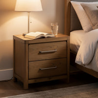 Cery Nightstand, 2 Drawer with Pewter Bar Handles & USB C Port, Brown - BM346733