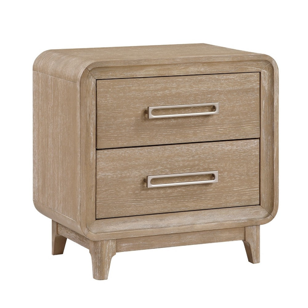 Wily Retro Nightstand, 2 Drawers with Nickel Bar Handles, Natural Brown - BM346735
