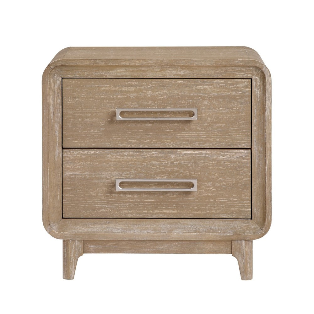 Wily Retro Nightstand, 2 Drawers with Nickel Bar Handles, Natural Brown - BM346735