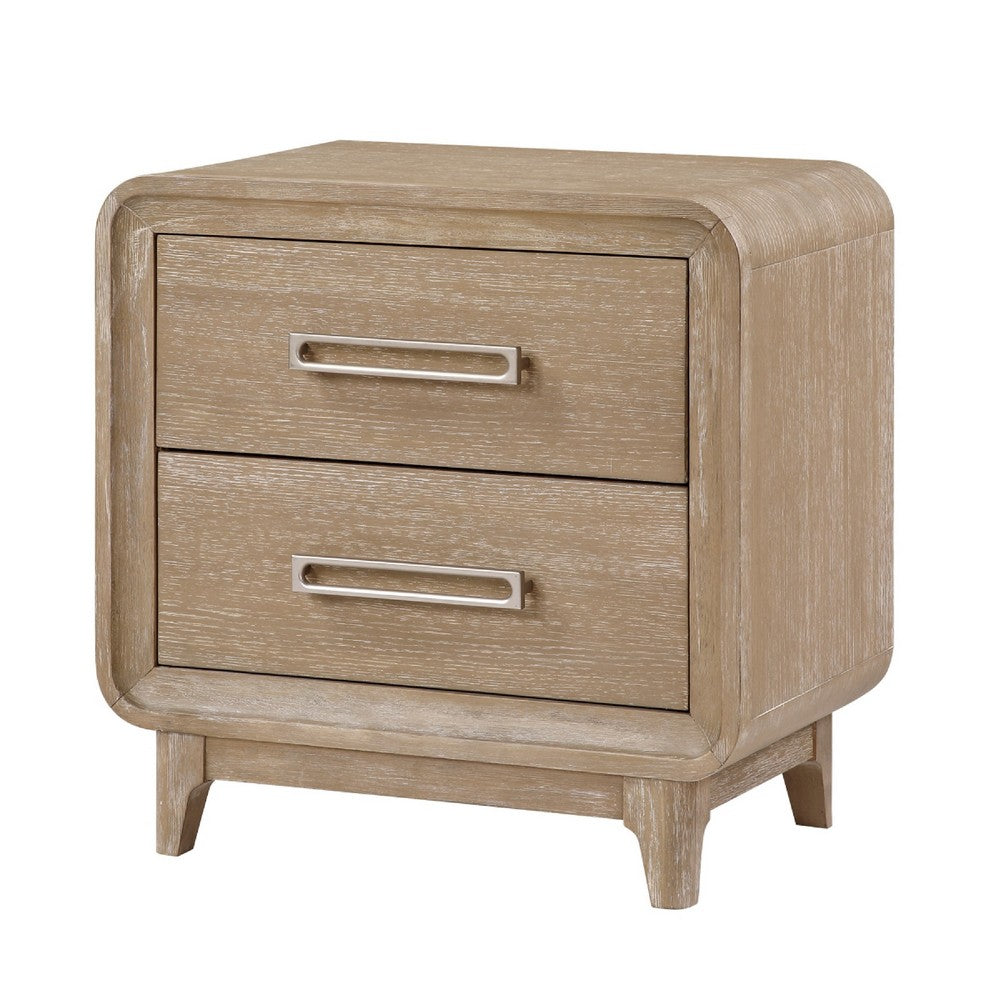 Wily Retro Nightstand, 2 Drawers with Nickel Bar Handles, Natural Brown - BM346735