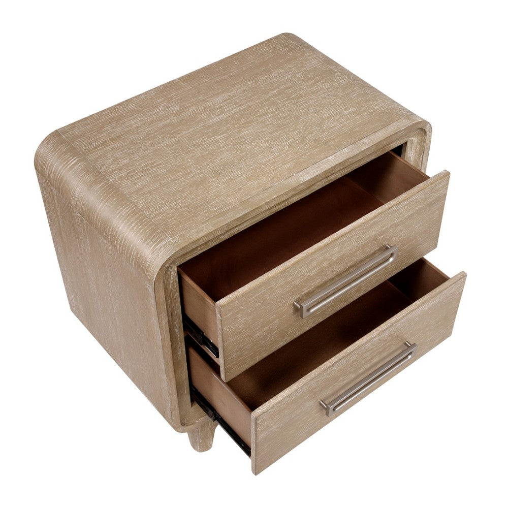 Wily Retro Nightstand, 2 Drawers with Nickel Bar Handles, Natural Brown - BM346735