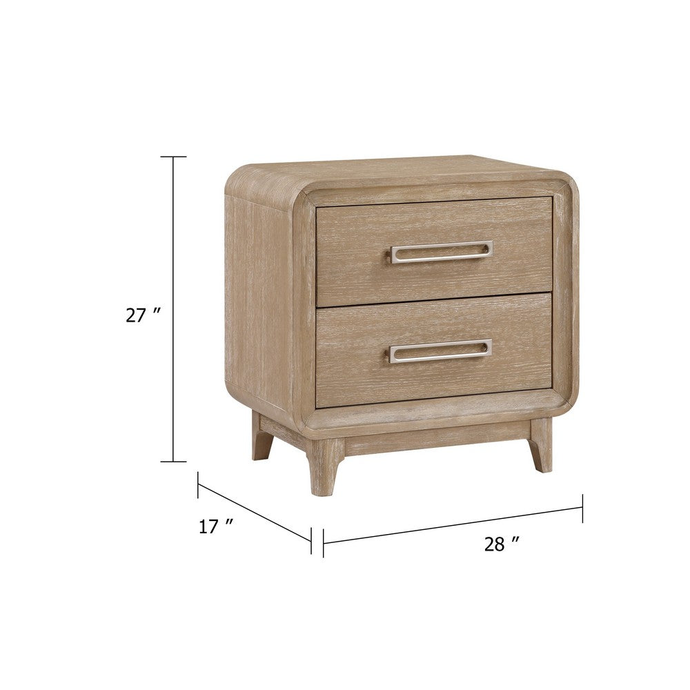 Wily Retro Nightstand, 2 Drawers with Nickel Bar Handles, Natural Brown - BM346735