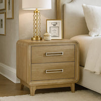 Wily Retro Nightstand, 2 Drawers with Nickel Bar Handles, Natural Brown - BM346735
