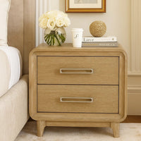 Wily Retro Nightstand, 2 Drawers with Nickel Bar Handles, Natural Brown - BM346735