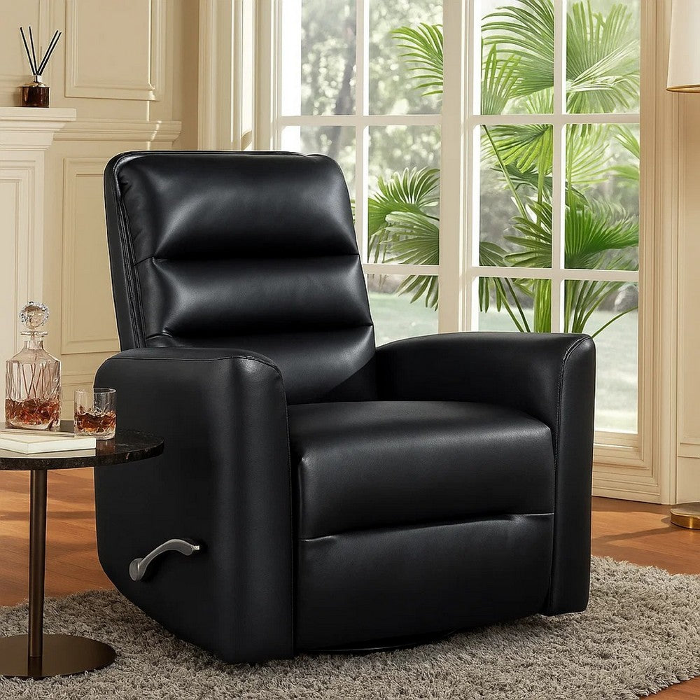 Demy Swivel Glider Manual Reclining Chair, Black Faux Leather Cushions - BM346751