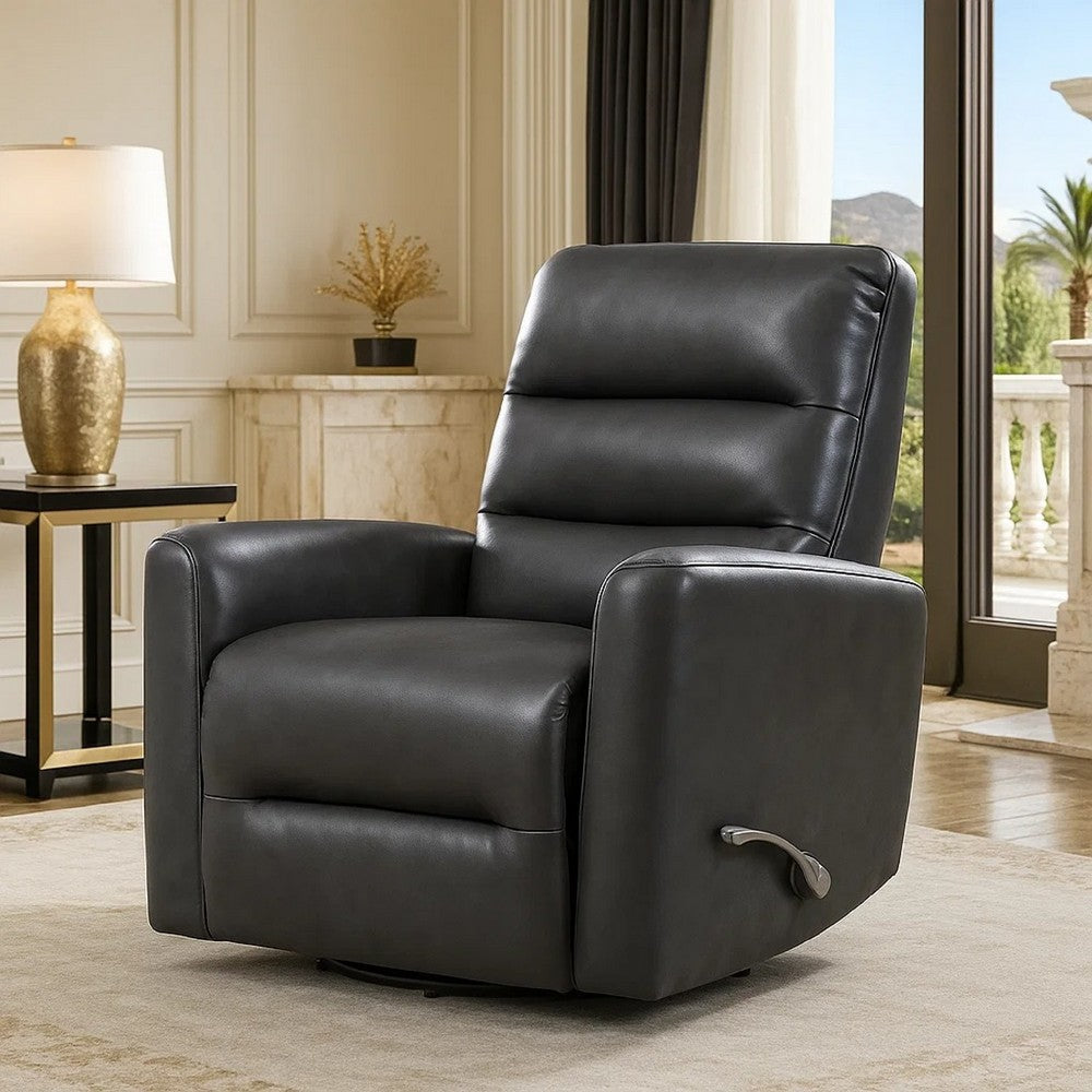 Demy Swivel Glider Manual Reclining Chair, Gray Faux Leather Cushions - BM346752