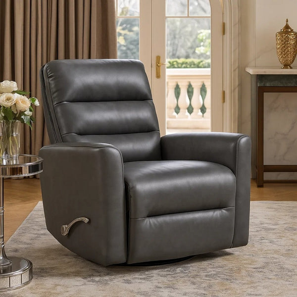 Demy Swivel Glider Manual Reclining Chair, Gray Faux Leather Cushions - BM346752