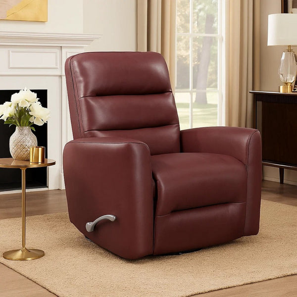Demy Swivel Glider Manual Reclining Chair, Red Faux Leather Cushions - BM346753