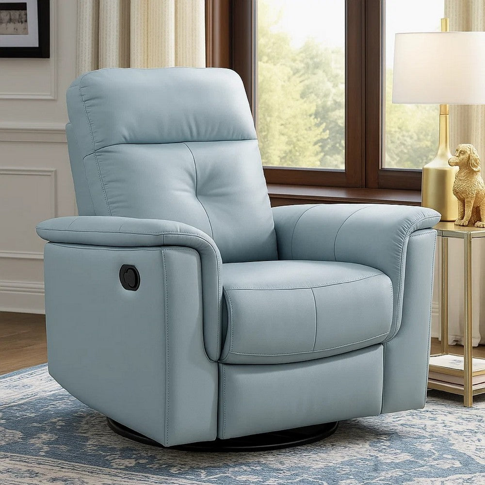 Rem Swivel Glider Manual Reclining Chair, Light Blue Top Grain Leather - BM346755
