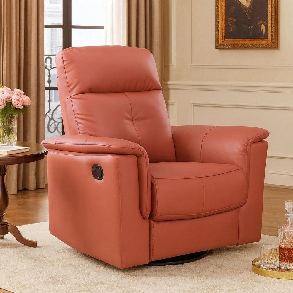 Rem Swivel Glider Manual Reclining Chair, Coral Red Top Grain Leather - BM346757