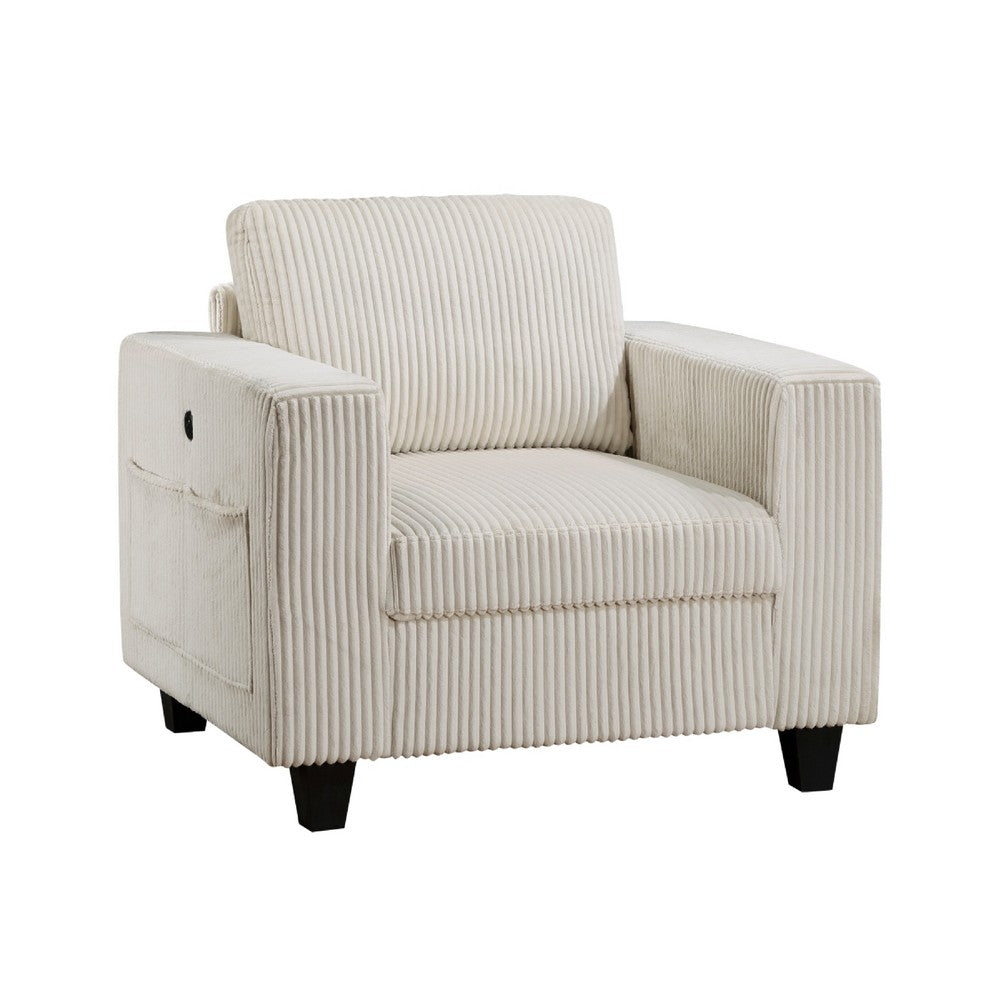 Wely Storage Chair w USB Charging Ports, Beige Corduroy Seat and Back - BM346762