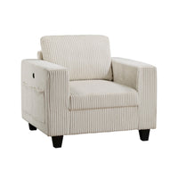 Wely Storage Chair w USB Charging Ports, Beige Corduroy Seat and Back - BM346762
