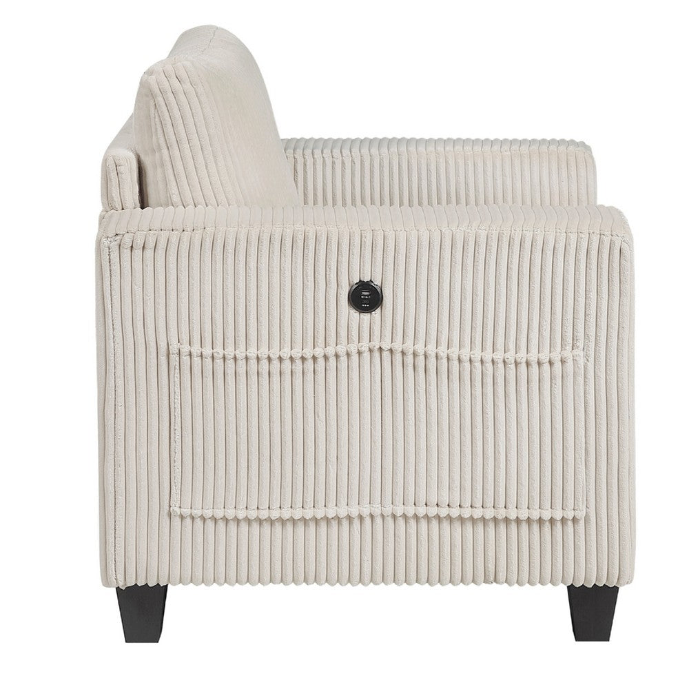 Wely Storage Chair w USB Charging Ports, Beige Corduroy Seat and Back - BM346762