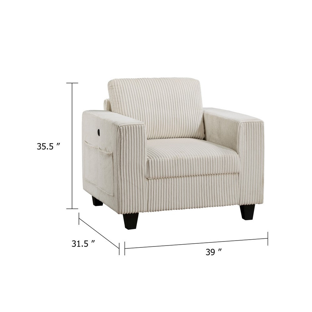Wely Storage Chair w USB Charging Ports, Beige Corduroy Seat and Back - BM346762