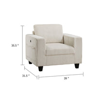Wely Storage Chair w USB Charging Ports, Beige Corduroy Seat and Back - BM346762