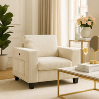 Wely Storage Chair w USB Charging Ports, Beige Corduroy Seat and Back - BM346762