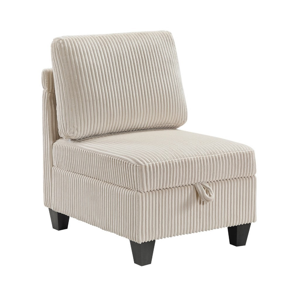 Wely Armless Chair w Hidden Storage, Beige Corduroy Seat and Back - BM346763