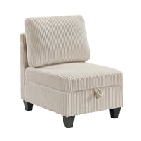 Wely Armless Chair w Hidden Storage, Beige Corduroy Seat and Back - BM346763