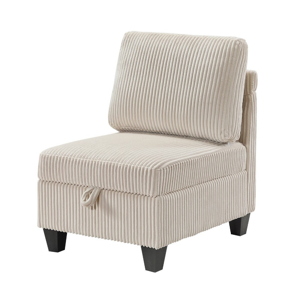 Wely Armless Chair w Hidden Storage, Beige Corduroy Seat and Back - BM346763