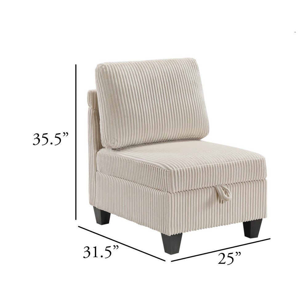Wely Armless Chair w Hidden Storage, Beige Corduroy Seat and Back - BM346763