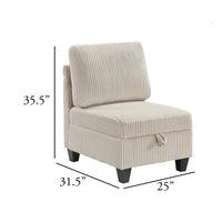 Wely Armless Chair w Hidden Storage, Beige Corduroy Seat and Back - BM346763