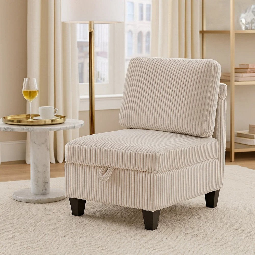 Wely Armless Chair w Hidden Storage, Beige Corduroy Seat and Back - BM346763