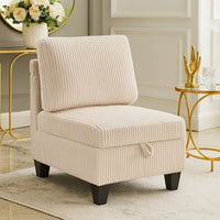 Wely Armless Chair w Hidden Storage, Beige Corduroy Seat and Back - BM346763
