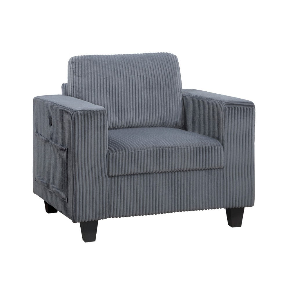Wely Storage Chair w USB Charging Ports, Dark Gray Corduroy Seat and Back - BM346764