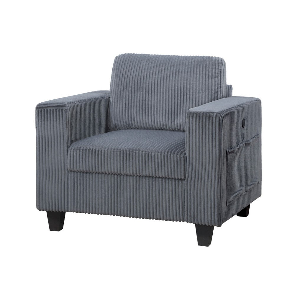 Wely Storage Chair w USB Charging Ports, Dark Gray Corduroy Seat and Back - BM346764