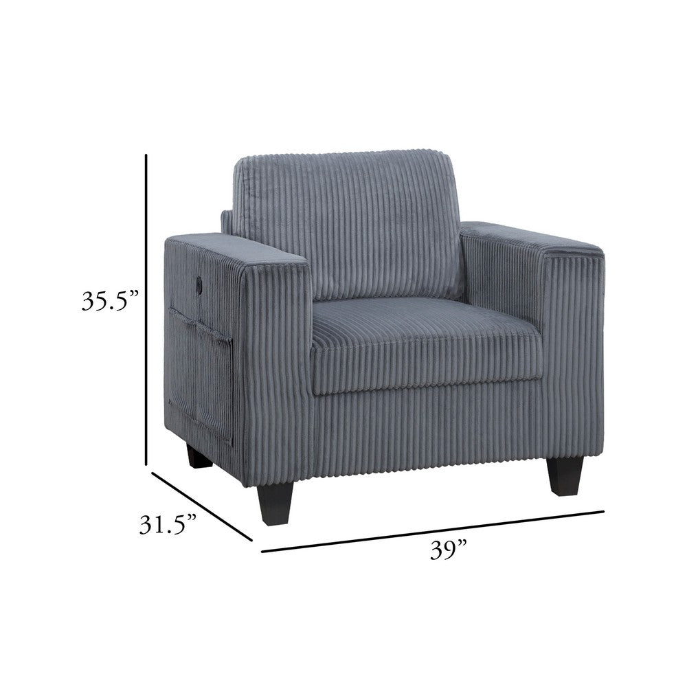 Wely Storage Chair w USB Charging Ports, Dark Gray Corduroy Seat and Back - BM346764