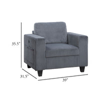 Wely Storage Chair w USB Charging Ports, Dark Gray Corduroy Seat and Back - BM346764
