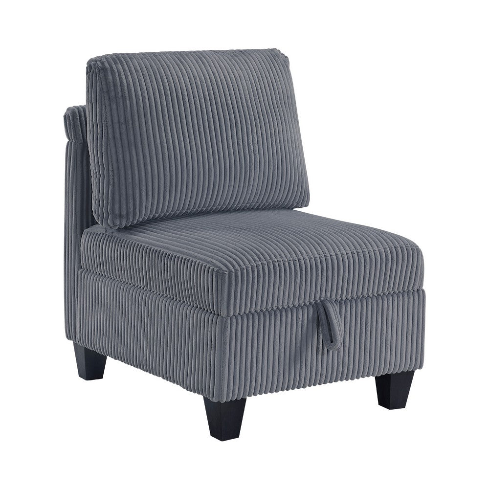 Wely Armless Chair w Hidden Storage, Dark Gray Corduroy Seat and Back - BM346765