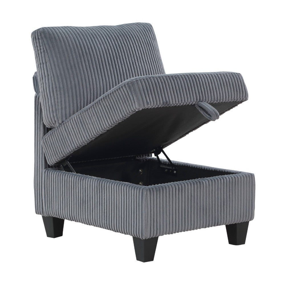 Wely Armless Chair w Hidden Storage, Dark Gray Corduroy Seat and Back - BM346765