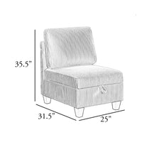 Wely Armless Chair w Hidden Storage, Dark Gray Corduroy Seat and Back - BM346765