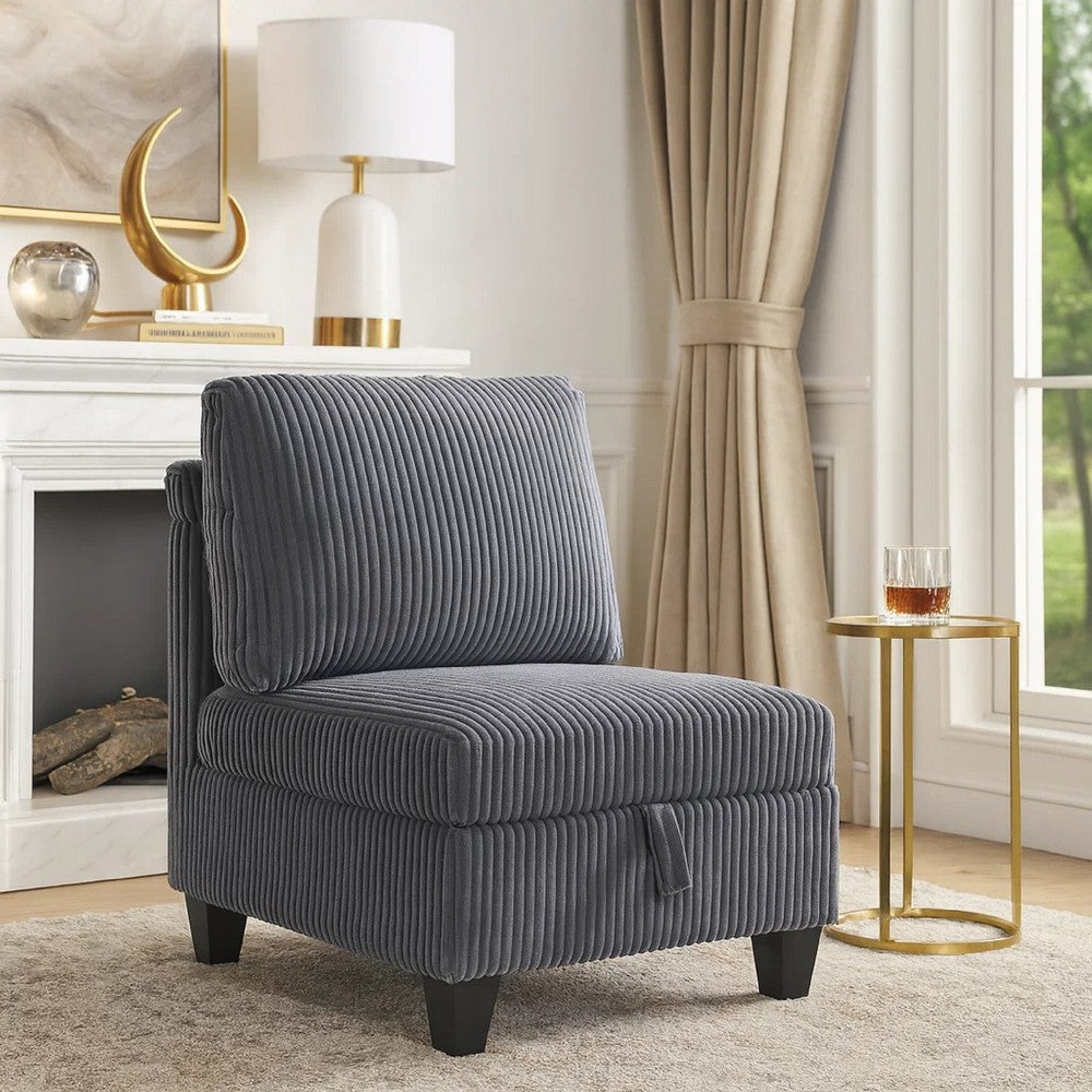 Wely Armless Chair w Hidden Storage, Dark Gray Corduroy Seat and Back - BM346765