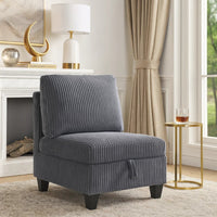 Wely Armless Chair w Hidden Storage, Dark Gray Corduroy Seat and Back - BM346765
