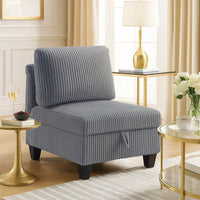 Wely Armless Chair w Hidden Storage, Dark Gray Corduroy Seat and Back - BM346765