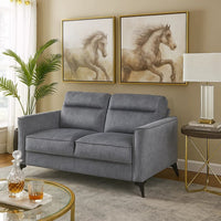 Teli Loveseat, Textured Dark Gray Microfiber, Black Metal Legs, 57 Inch  - BM346767