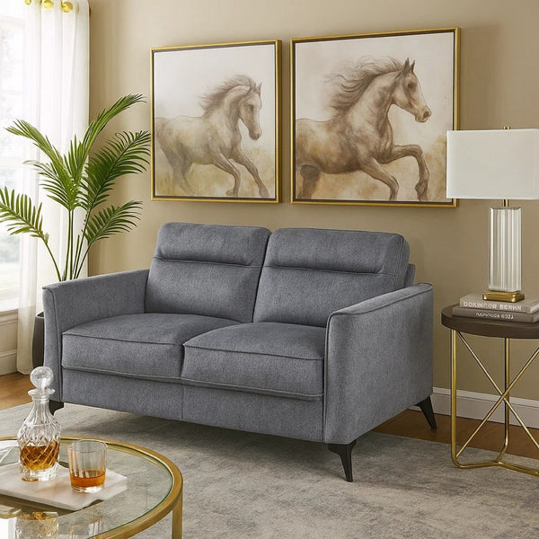 Teli Loveseat, Textured Dark Gray Microfiber, Black Metal Legs, 57 Inch  - BM346767
