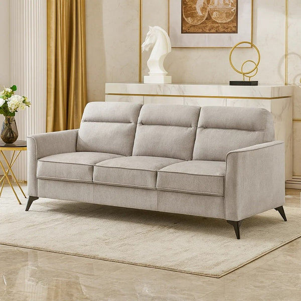 Teli Sofa, Light Tan Brown Microfiber, Black Metal Legs, 79 Inch  - BM346771
