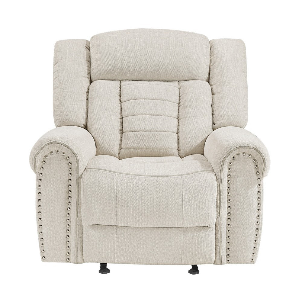 Reo Manual Reclining Chair with Glider Motion, Soft Beige Chenille - BM346773