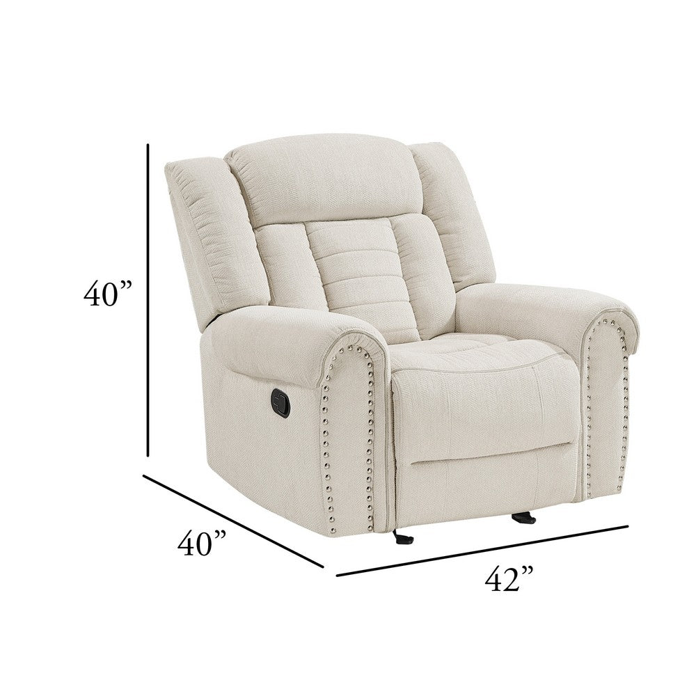 Reo Manual Reclining Chair with Glider Motion, Soft Beige Chenille - BM346773