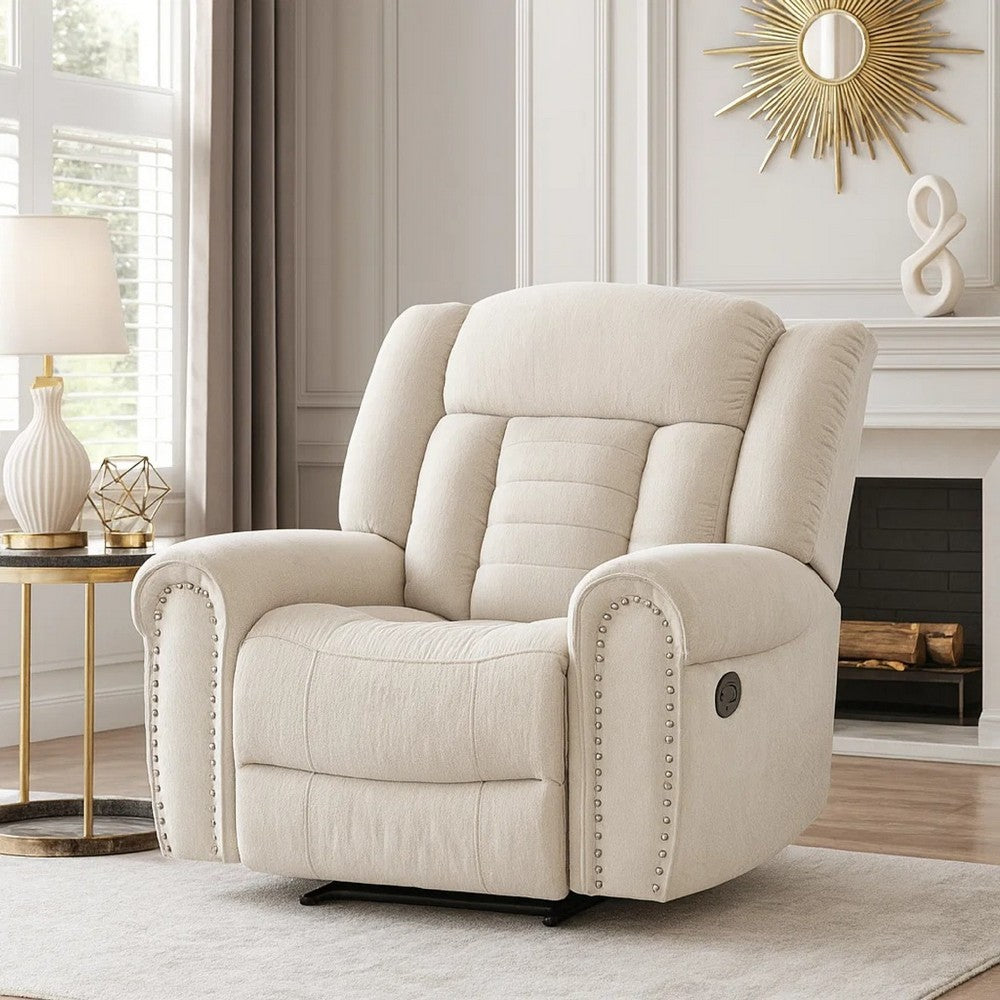 Reo Manual Reclining Chair with Glider Motion, Soft Beige Chenille - BM346773