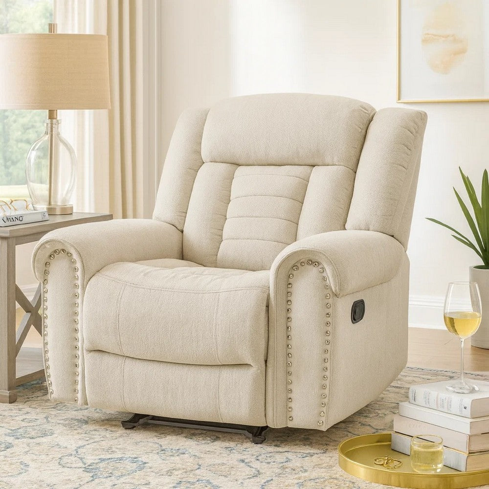 Reo Manual Reclining Chair with Glider Motion, Soft Beige Chenille - BM346773