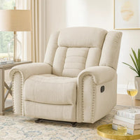 Reo Manual Reclining Chair with Glider Motion, Soft Beige Chenille - BM346773