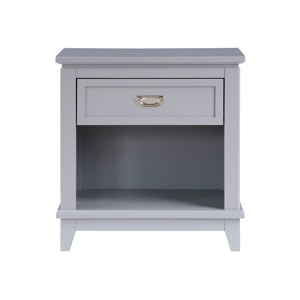 Sely Nightstand, Open Cubby and Drawer, Nickel Handle, Gray, 26 Inch - BM346774