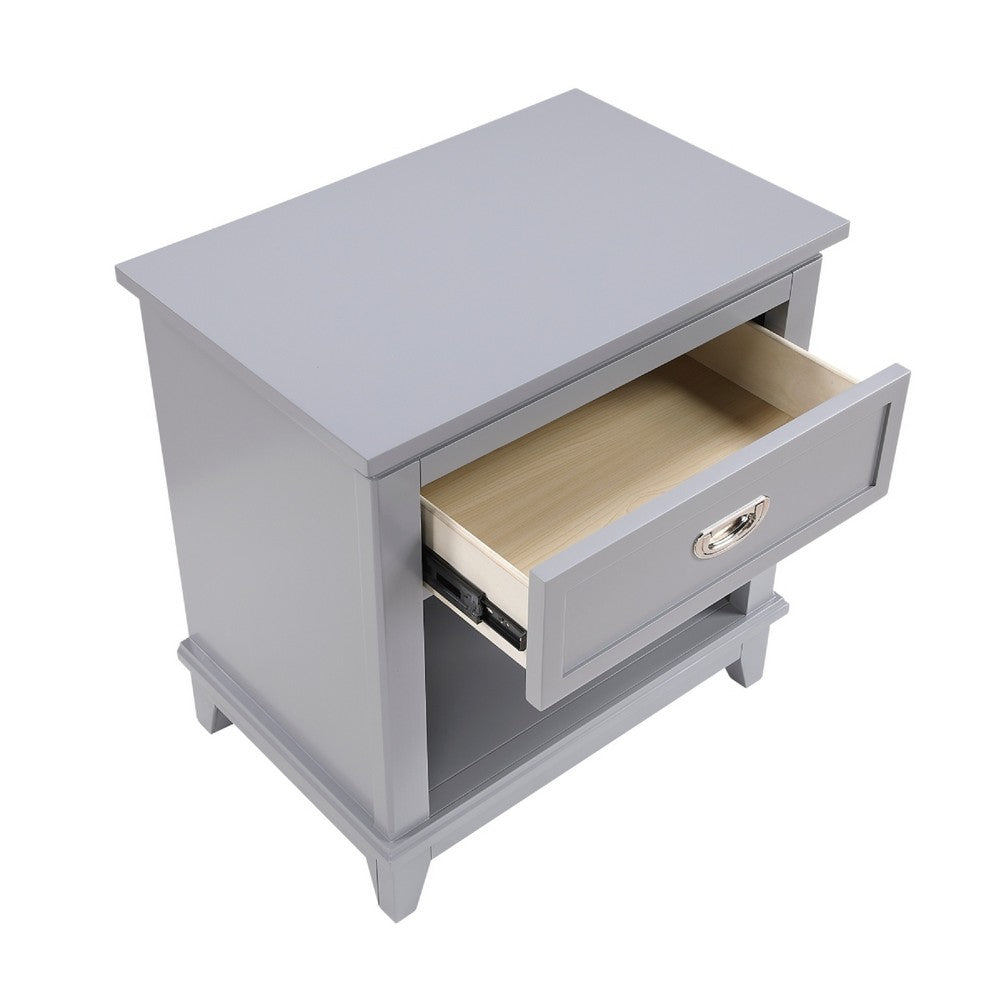 Sely Nightstand, Open Cubby and Drawer, Nickel Handle, Gray, 26 Inch - BM346774