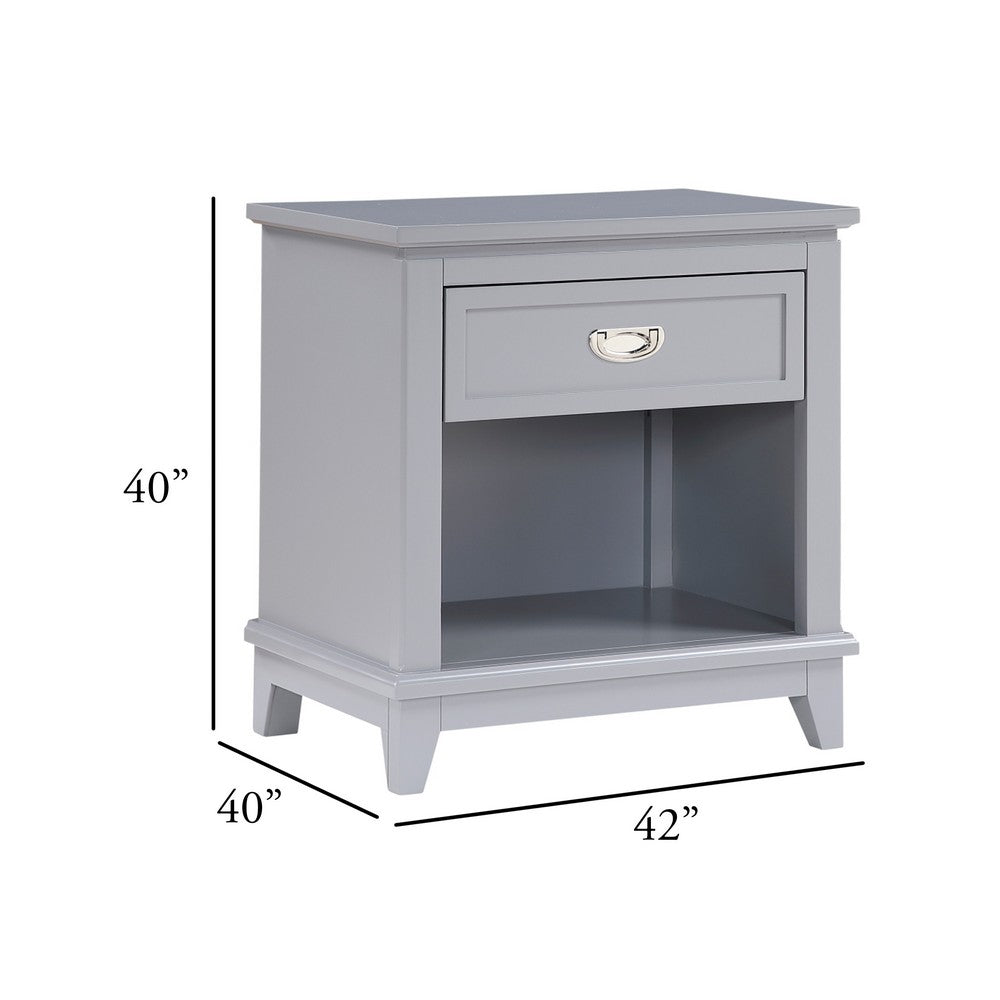 Sely Nightstand, Open Cubby and Drawer, Nickel Handle, Gray, 26 Inch - BM346774