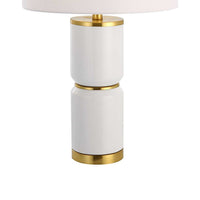 Table Lamp, Linen Drum Shade, Gold Accent White Ceramic Base, 26 Inch - BM346779